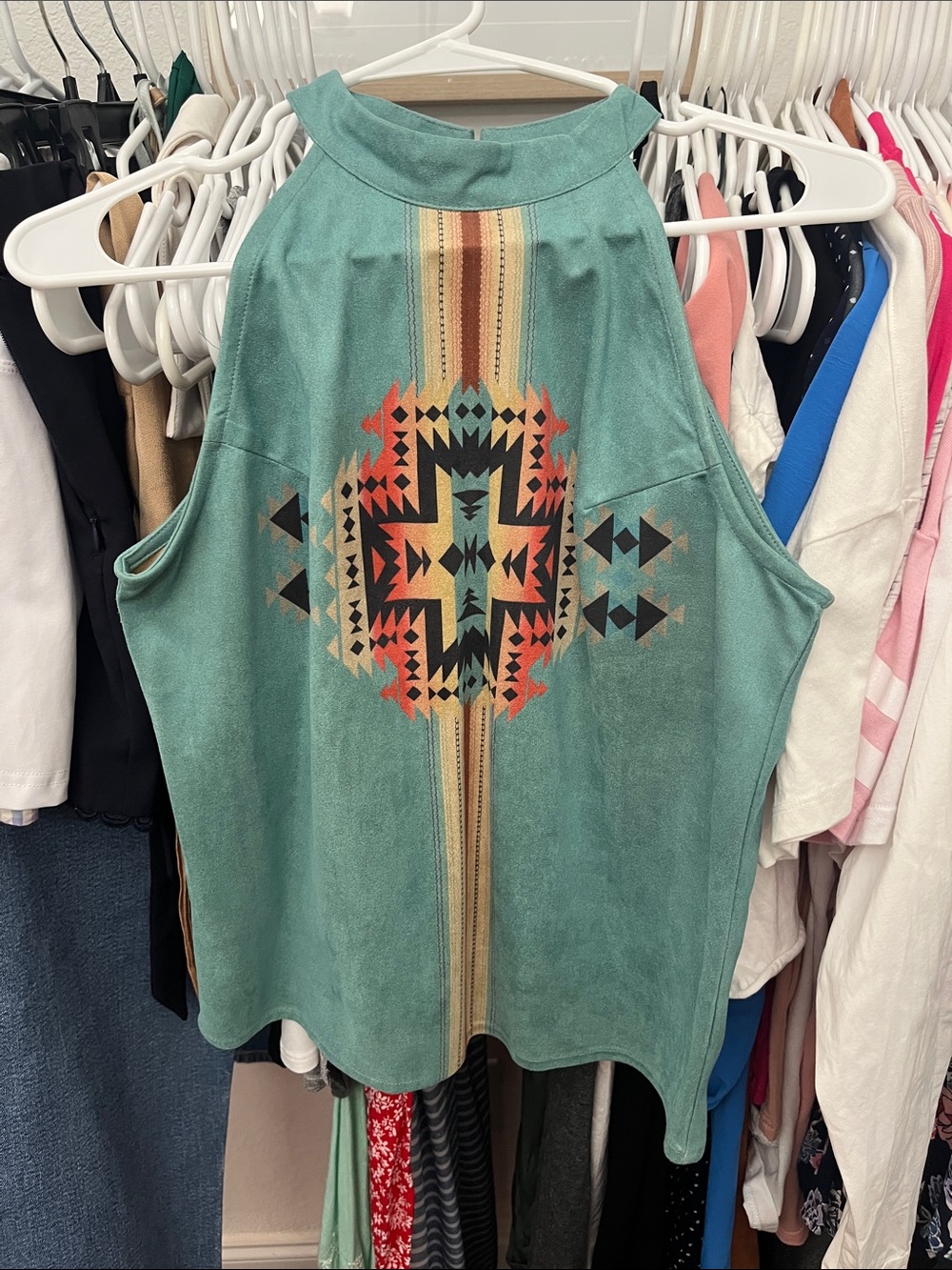 Turquoise Aztec-Print Halter Camisole